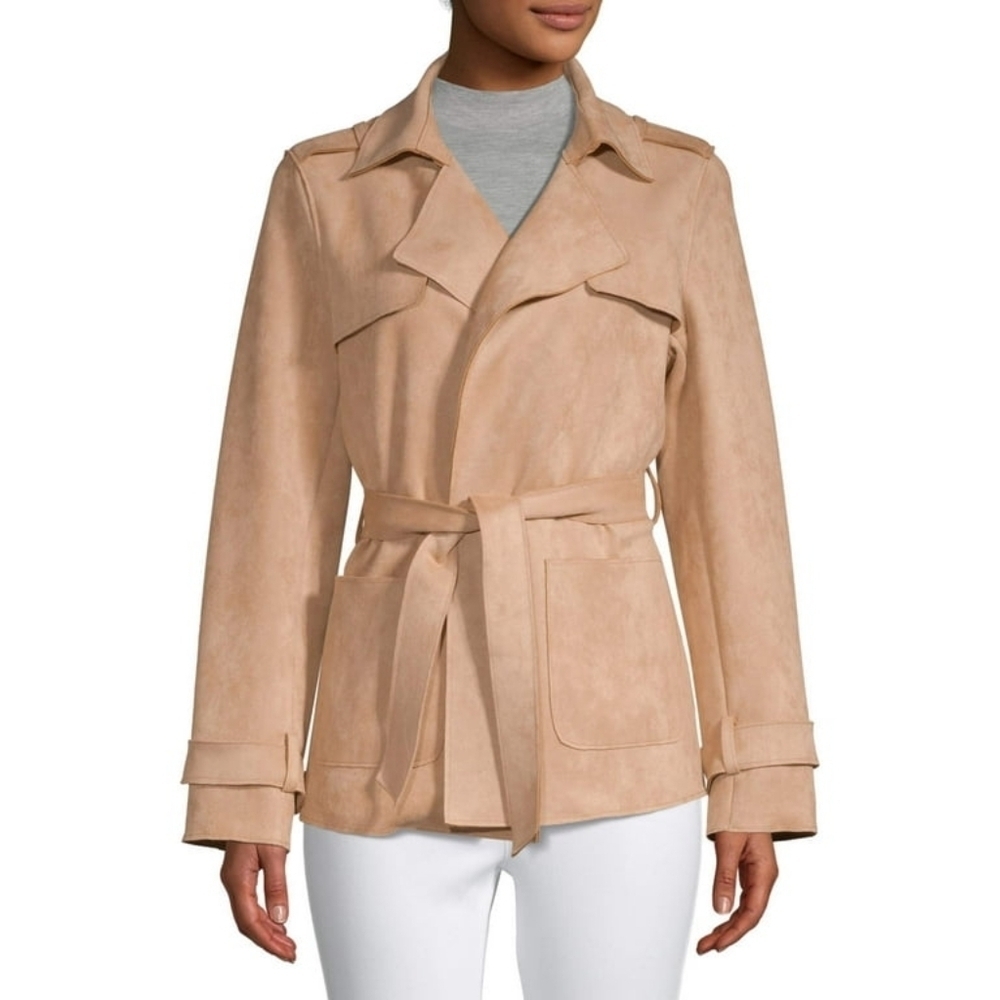 Heart N Crush Faux Suede Fall Wrap Tan Office Boho Light Jacket - Women's